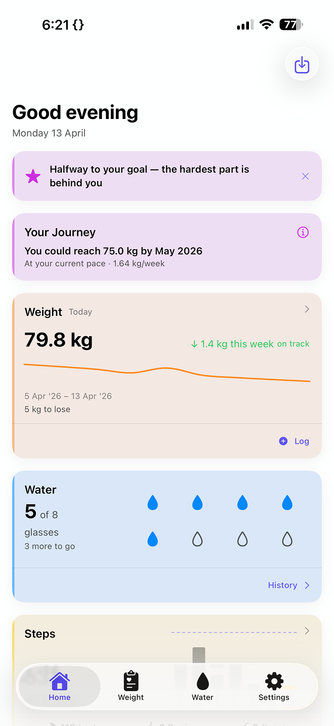 WayBalance home screen