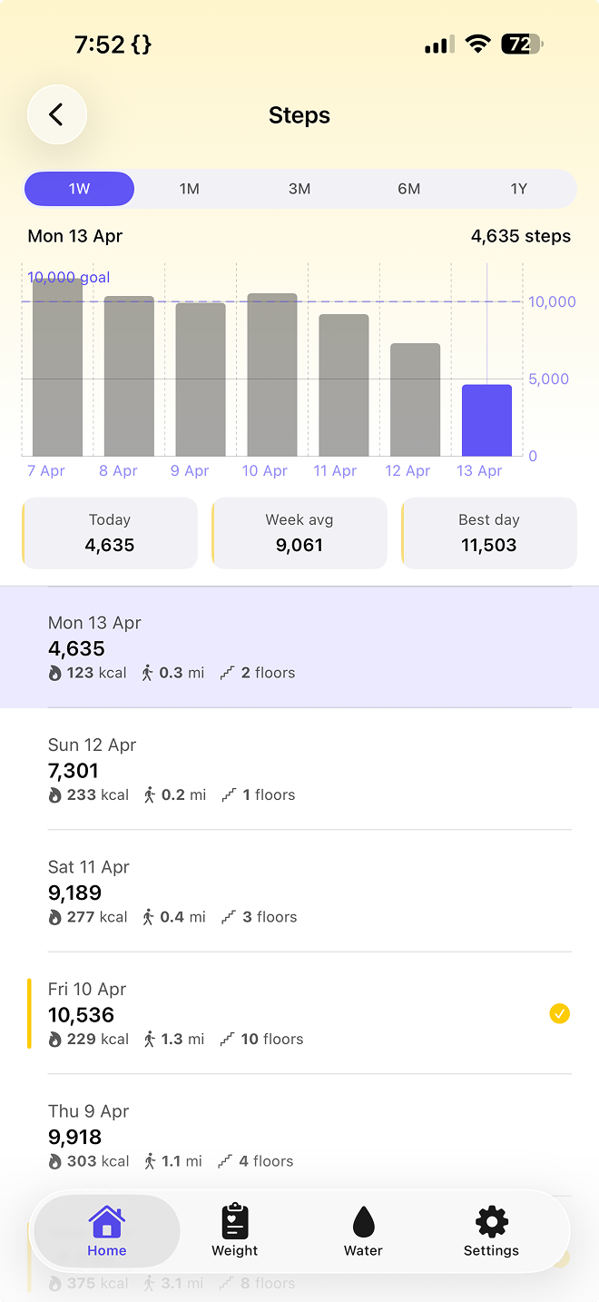 Steps tracking screen